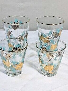 Set Of Libbey Gold with a Pair Of Lowball and Highball Glasses